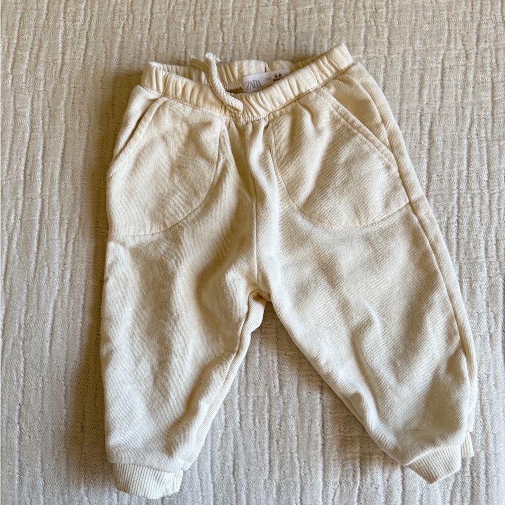 Zara Cream Casual Bottoms with Elastic Waistband